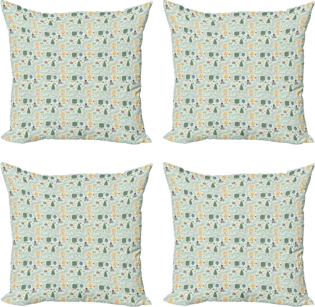 ABAKUHAUS Igel Kissenbezug Set (4 Stück), Wald Habitants, Moderner Doppelseitiger Digitaldruck, 40 cm x 40 cm, Mehrfarbig