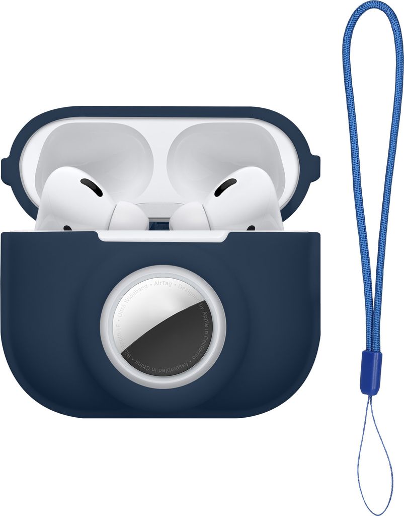 kwmobile 2-in1 Hülle kompatibel mit Apple Airpods Pro 2 - Kopfhörer Case kompatibel mit Airtag - Weiches Silikon Cover - Schutzhülle mit Karabin...