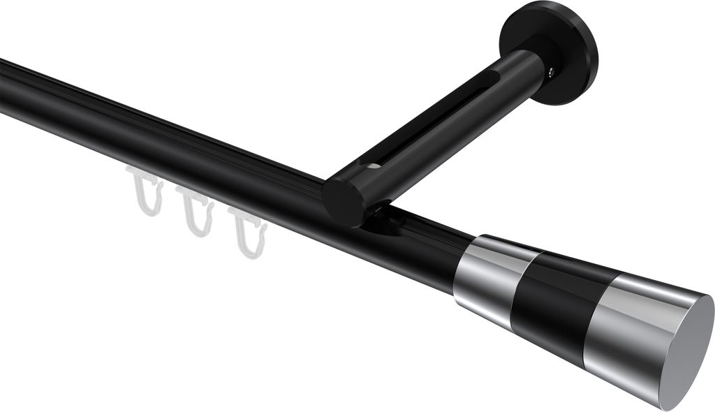 Interdeco Innenlaufstange / Gardinenstange mit Innenlauf Schwarz, Typ Siteno Tanara (Konus Bicolor), 20 mm Ø 1-läufig, 600 cm