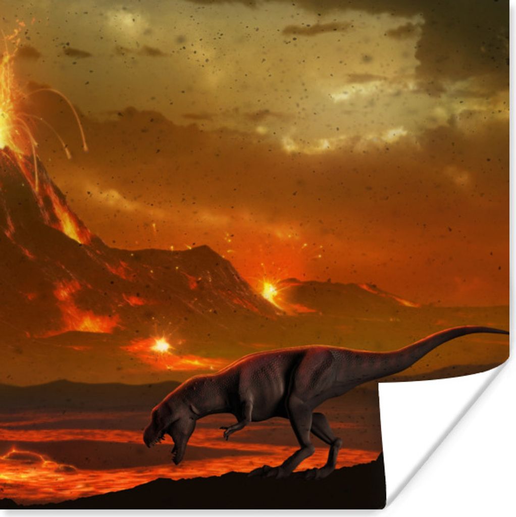 MuchoWow Poster Dino - Vulkan - Lava - Illustration - Jungen - Kinder 30x30 cm - Wandposter - Printing