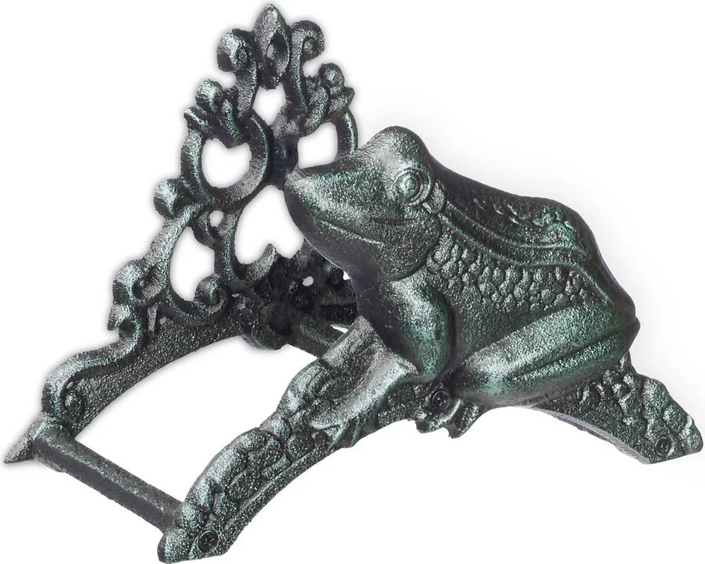 Support tuyau d'arrosage fonte motif grenouille, finition anti-rouille