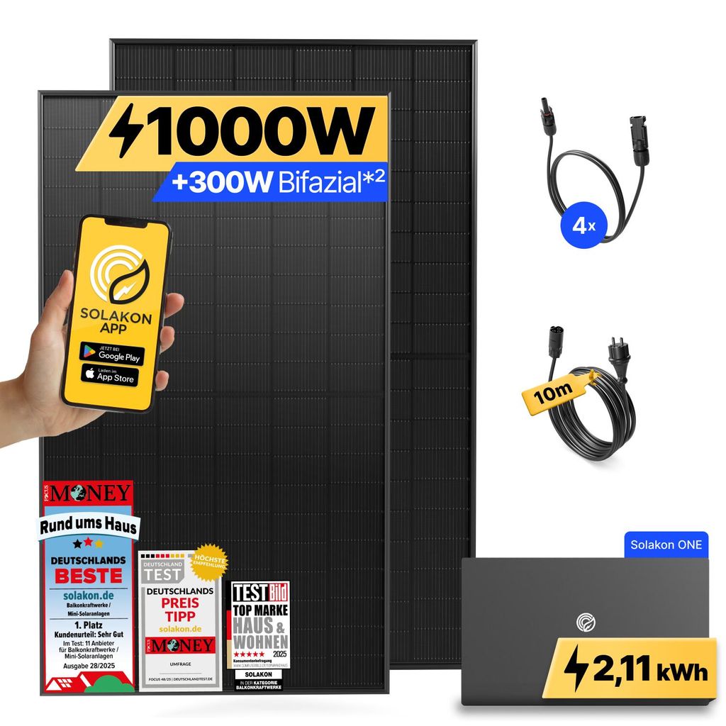 1000W Balkonkraftwerk mit Speicher Solakon ONE (2,11 kWh) Produktbild 