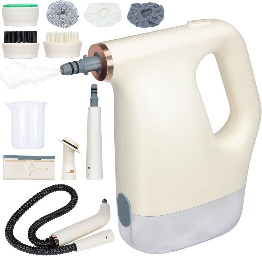 Dampfreiniger Handgerät, 1200W Handdampfreiniger, mit 450ml Tank, von Schmutz und Fett, mit 10 Zubehörteilen, für Teppiche Vorhänge Sofas Küch...
