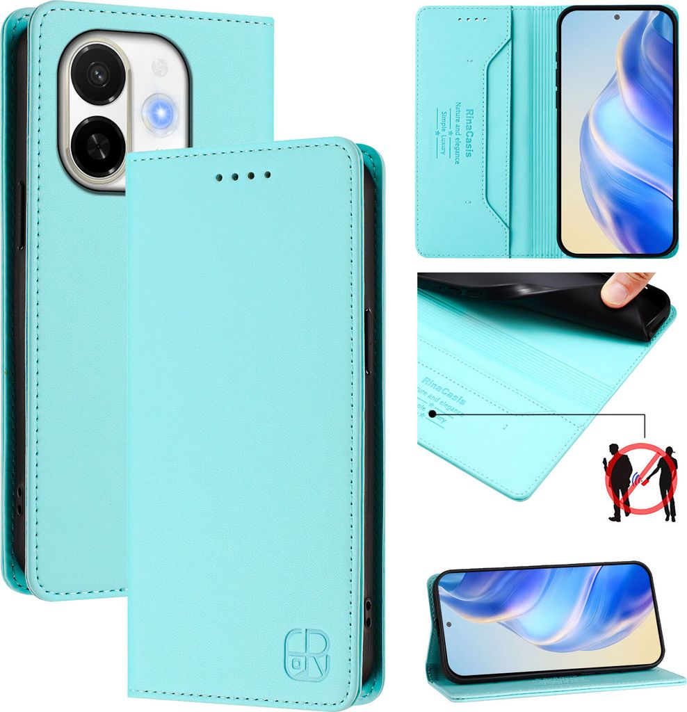 Lederhülle für Tecno Spark 30C 5G/Pop 9 5G Hülle Flip Brieftasche Kartenfächern Ständer Schutzhülle Türkis