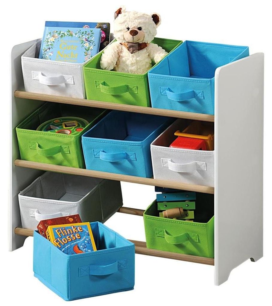 Kinderregal mit 9 Stoffboxen, weiß Produktbild 