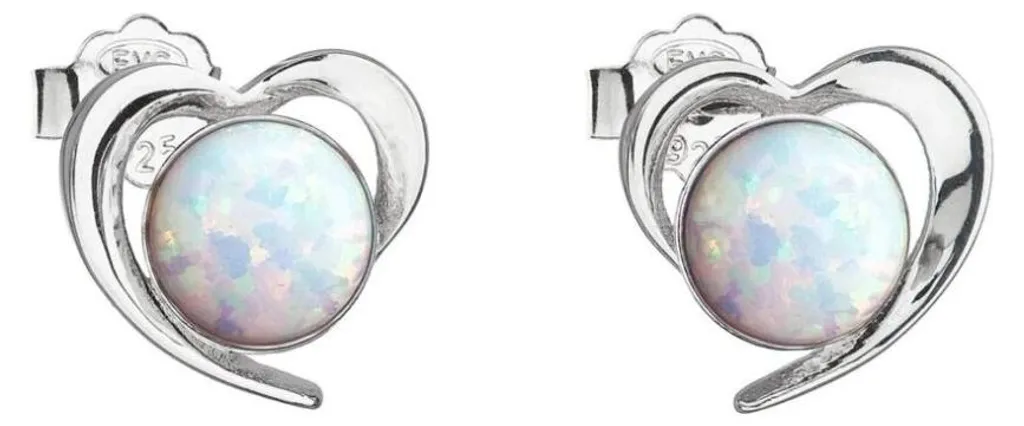 Boucles d'oreilles cœur argent 925 hypoallergénique et opale blanche