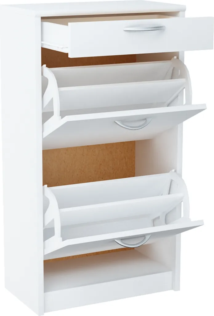 Étagère à chaussures 3 compartiments et bords arrondis, blanc 50cm - 4
