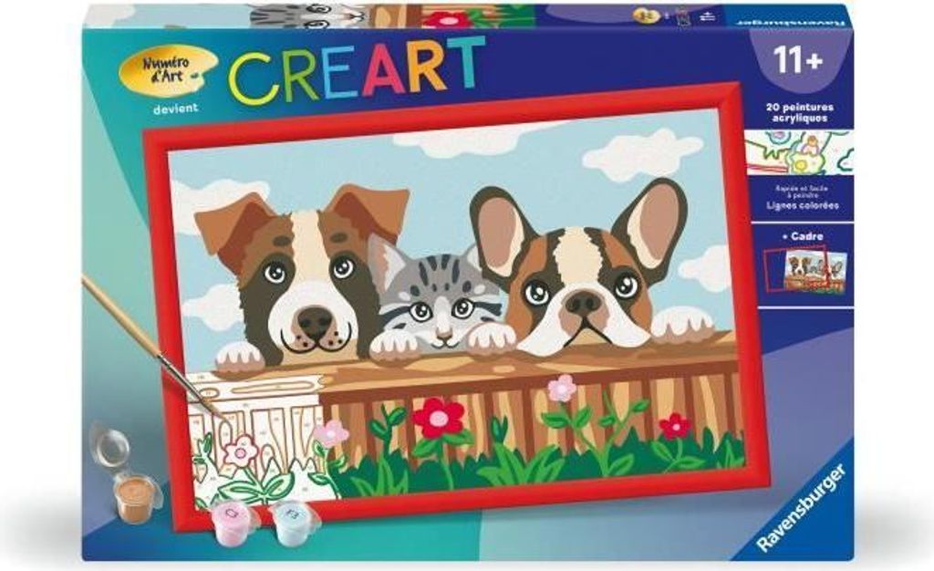 RAVENSBURGER CreArt Kids Malen nach Zahlen, 31x21cm, Hunde und Katze, Ab 9 Jahren