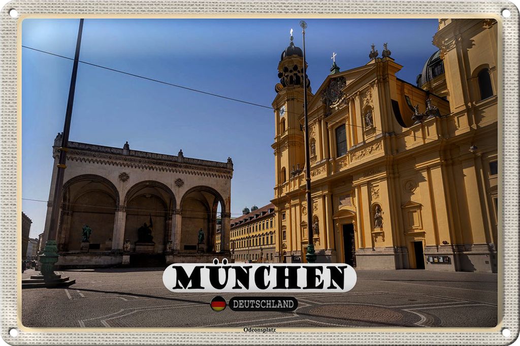 Blechschild Städte München Odeonsplatz Skulptur 18x12cm