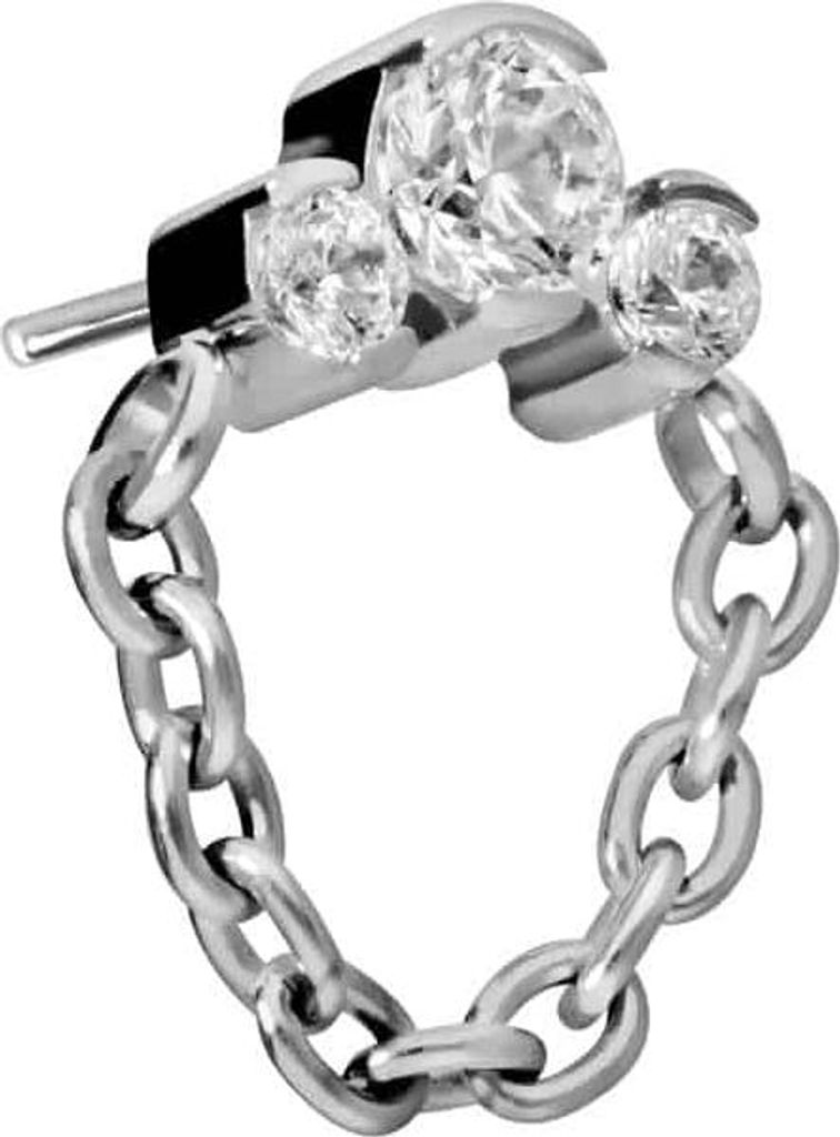 Piercing-Zubehör Titan Aufsatz mit Push Pin 3 EINGEFASSTE KRISTALLE + KETTE