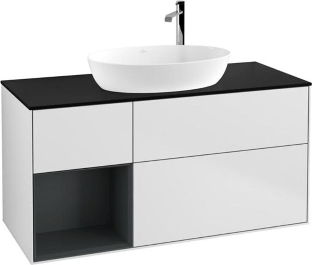 V&B Waschtischunterschrank Wandbeleuchtung Finion 120cm, Pl bla m, Reg md m Lac, wh. m Lac