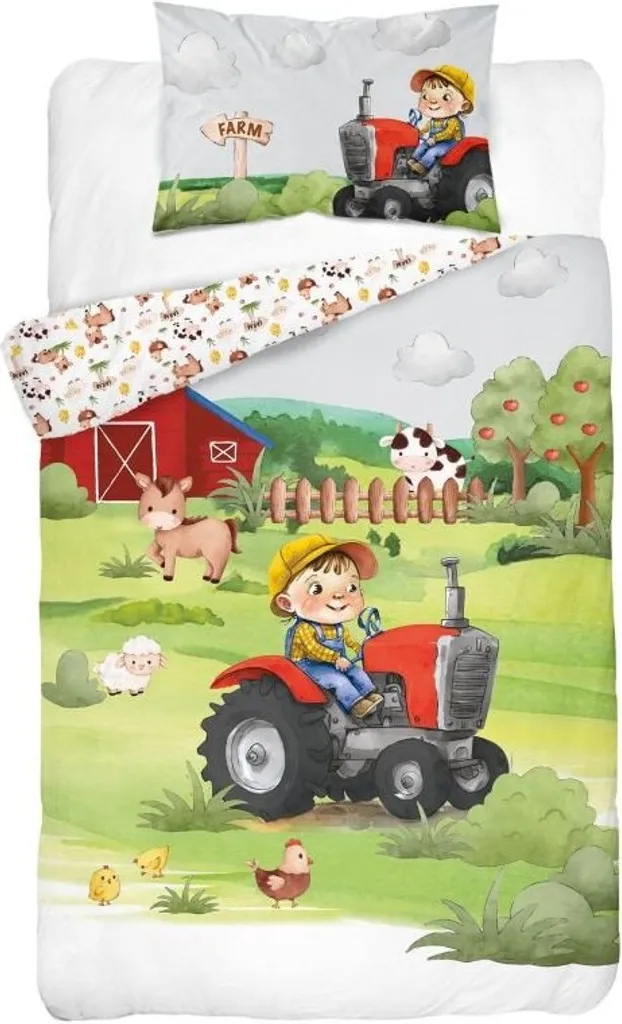 Linge de lit pour bébé en bambou et coton imprimé ferme 100x135 cm - 5