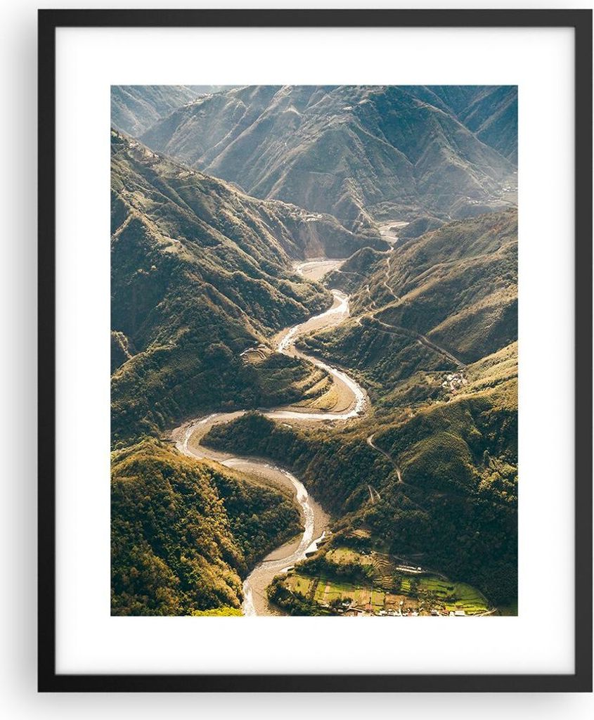 Gerahmtes Poster - Schwarzer Rahmen - Berge Weg Wald - 40x50 cm - Wand Bild - Wanddeko - Wandbilder - Kunstposter - Wandposter - Bilderrahmen - Bil...
