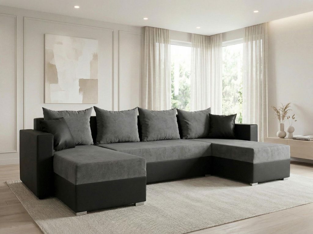 Wohnlandschaft mit Schlaffunktion Beno - U-Form Couch, Produktbild 
