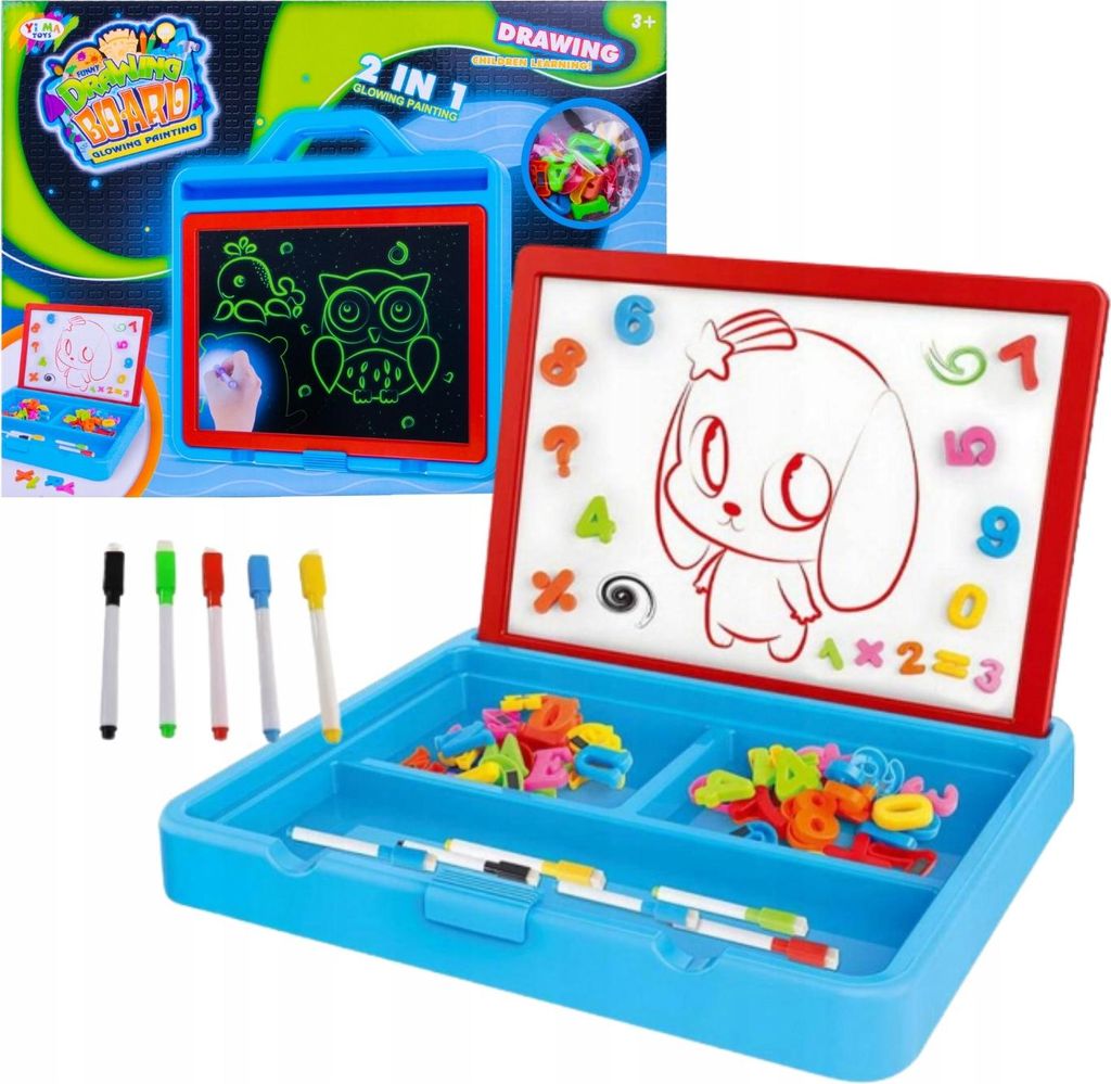 NORIMPEX Tabelle 2in1 Gemälde mit Licht 1006015 1x Doppel -Seiten -Board, 5x Fantastischer, 1x Stift, 26x Buchstaben mit Magnet, 26x Magnetnummern,