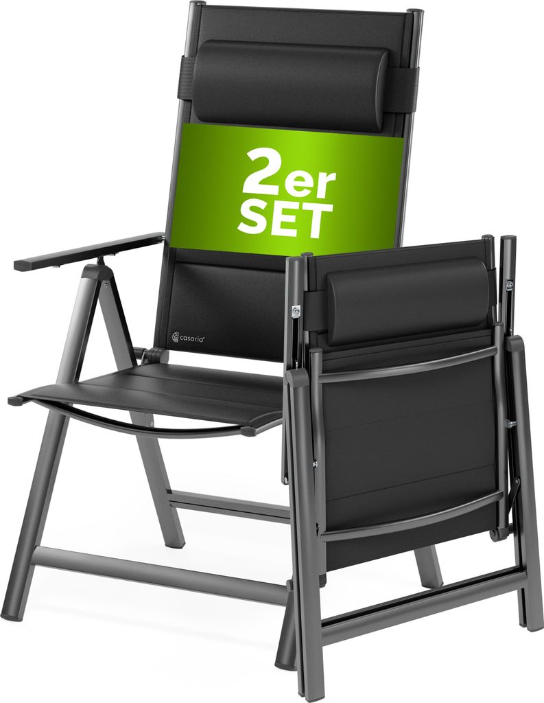 CASARIA Gartenstühle 2er Set Klappbar Gepolstert Alu 8- Fach Verstellbar 120 kg Belastbarkeit Wetterfest Outdoor Balkon Camping Hochlehner Klapp...