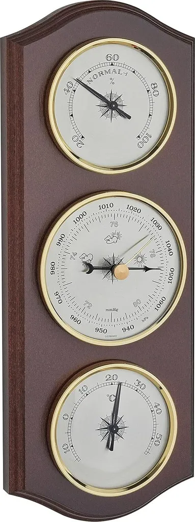 Station météo analogique 3 en 1 en bois - Baromètre et Thermomètre intérieur