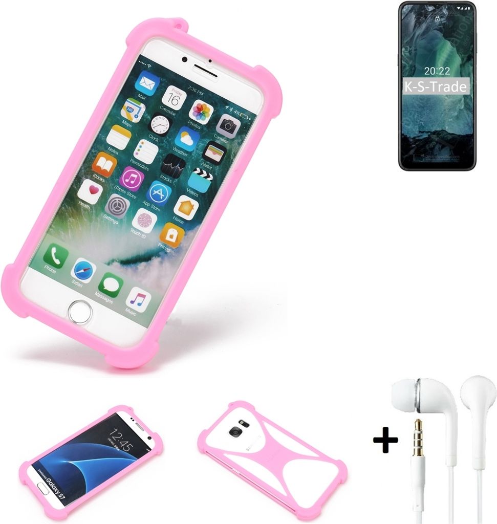 K-S-Trade Bumper + Kopfhörer kompatibel mit Nokia G21 Handy Hülle Schutzhülle Silikon Schutz Hülle Cover Case Silikoncase Silikonbumper TPU