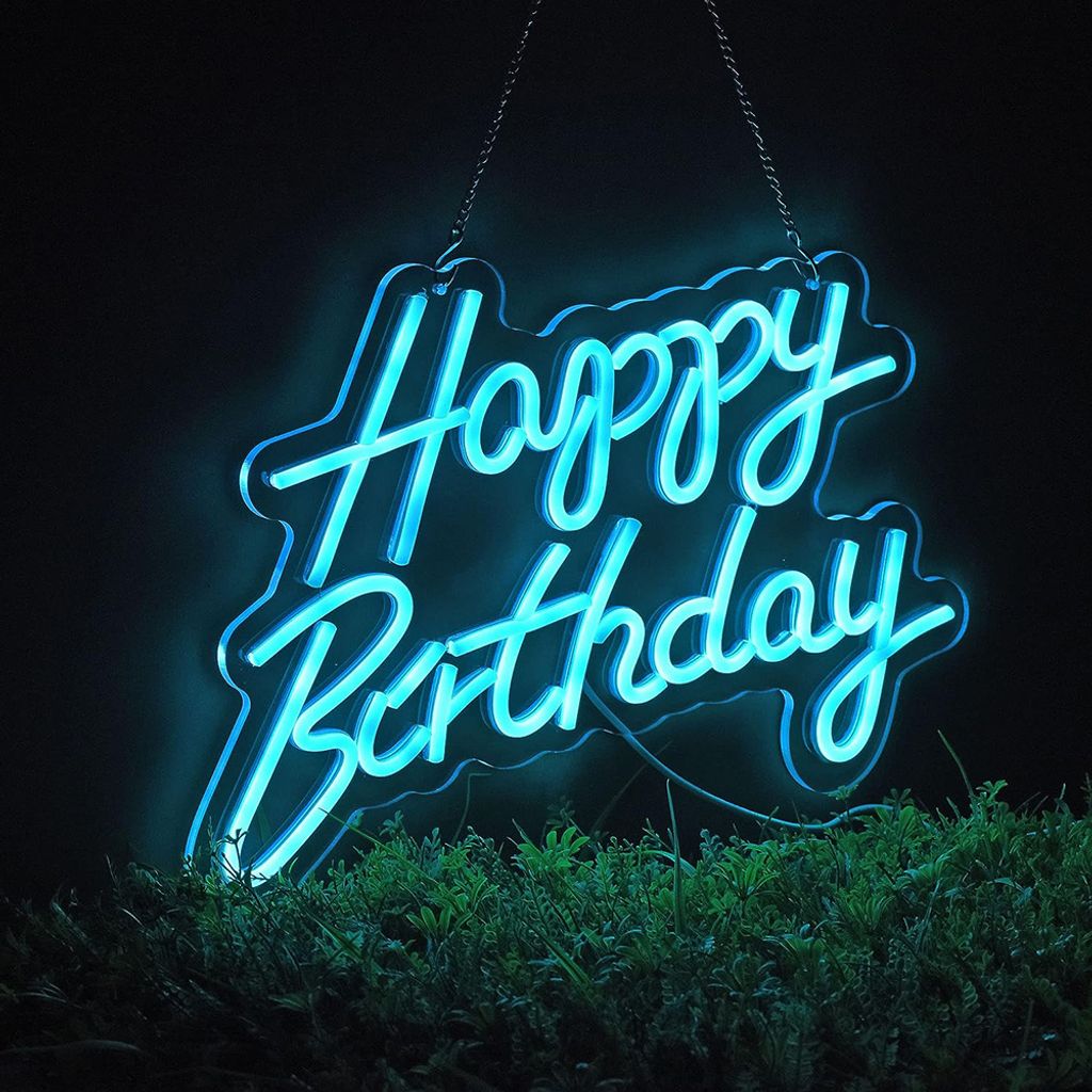 Happy Birthday Geburtstag Party Deko Led Neonlicht Neon Schild Geburtstagsdeko USB Eisblau