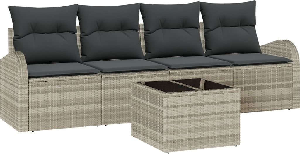 Möbel 5-teiliges Garten-Sofa-Set mit Kissen in Hellgrau Poly-Rattan - Gartensofas 3345912