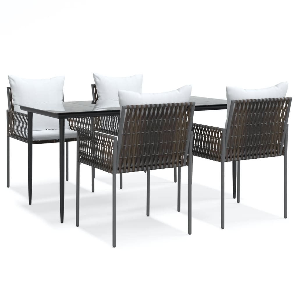 vidaXL 5-tlg. Garten-Essgruppe mit Kissen Poly Rattan und Stahl