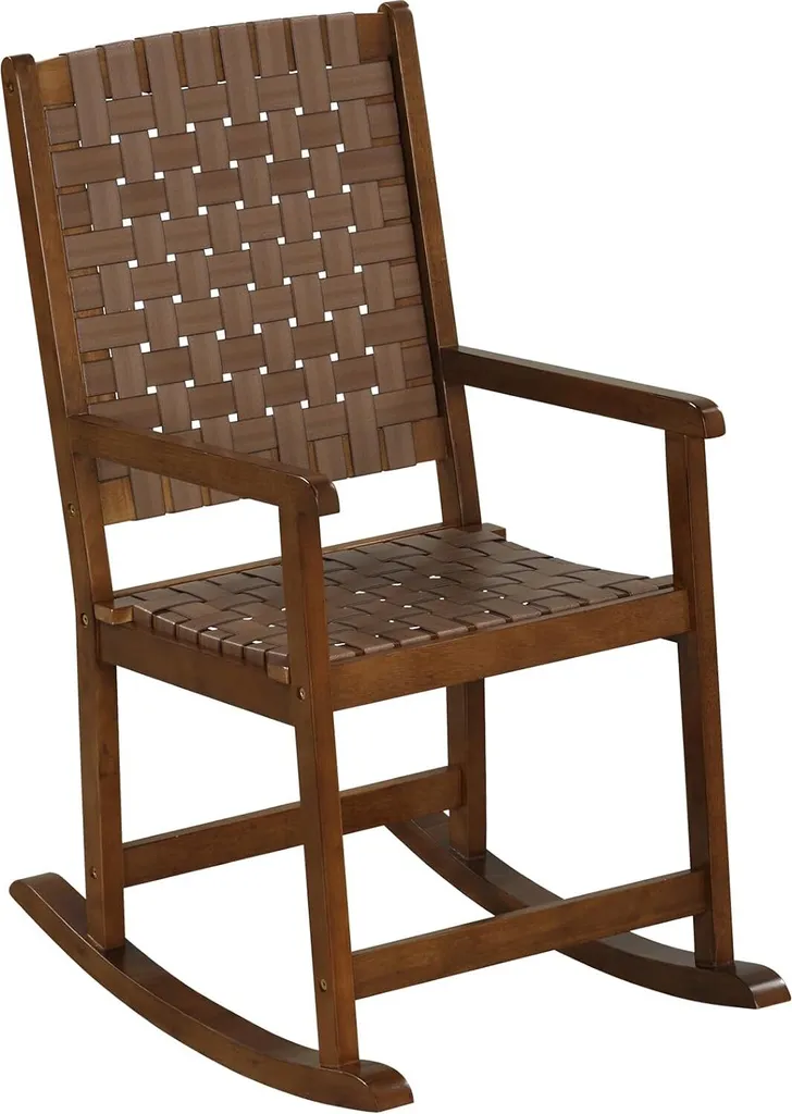 Sedia a Dondolo COSTWAY 175kg in Legno di Gomma e Pelle PU Elegante