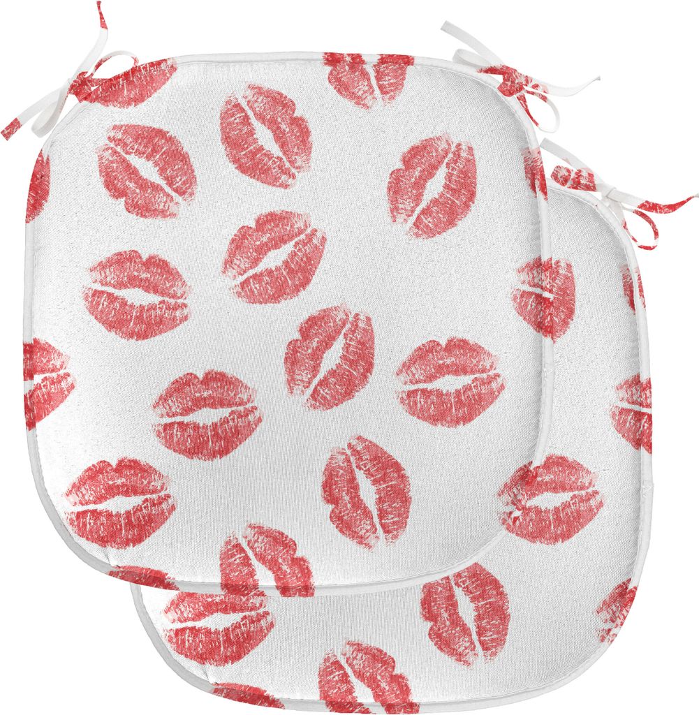 ABAKUHAUS Feminin Polster für Esszimmerstühle, Red Lippenstifte Kuss Marks, Dekoratives wasserfestes Kissen mit Riemen für Küchensitze, 40 cm x...
