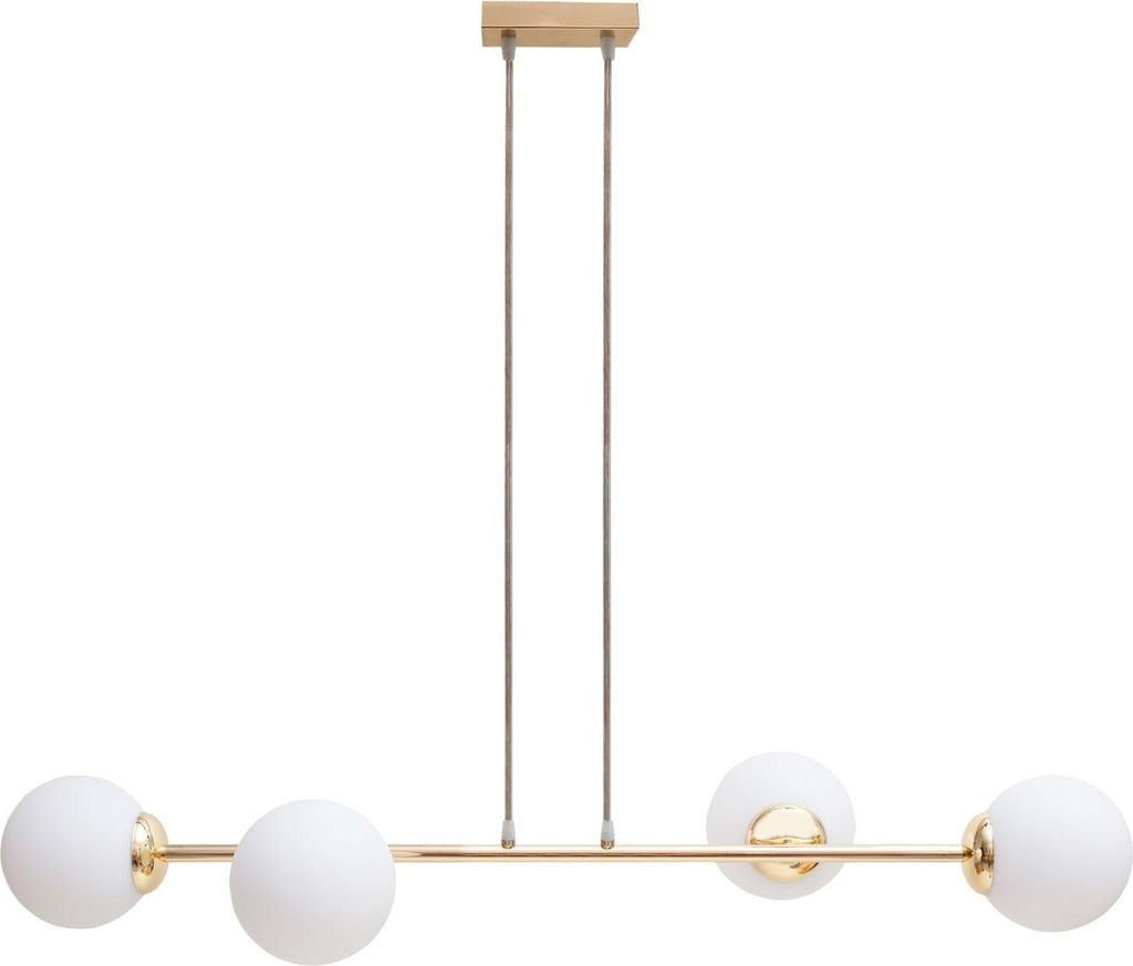 Hängelampe Metall Glas H: max. 95 cm in Gold Weiß E27 4-flammig Kugelschirm Modern Pendelleuchte