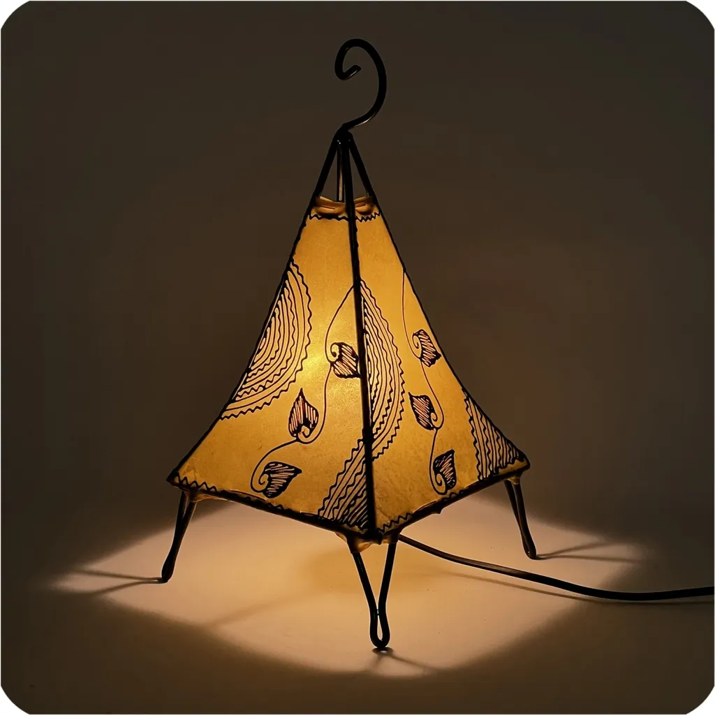Lampada Marocchina in Pelle e Henné Gialla Piramide 35-38cm - Artigianato