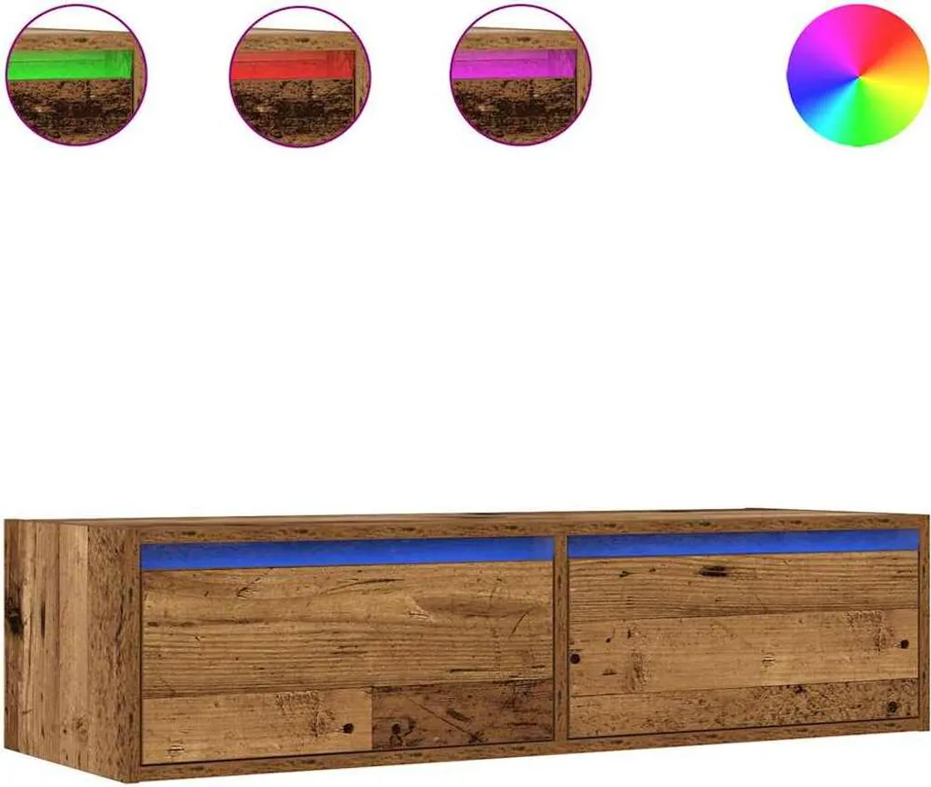Meuble TV LED 100cm design vieux bois avec étagères de rangement chic