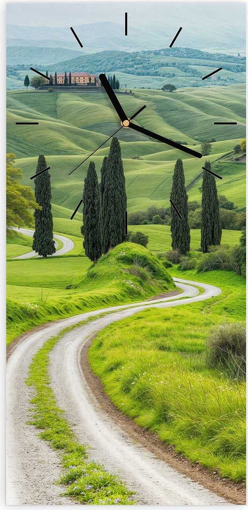 Wanduhr aus Glas mit Motiv Landschaft Italien- 30 x 60 cm - inkl. Aufhängesystem