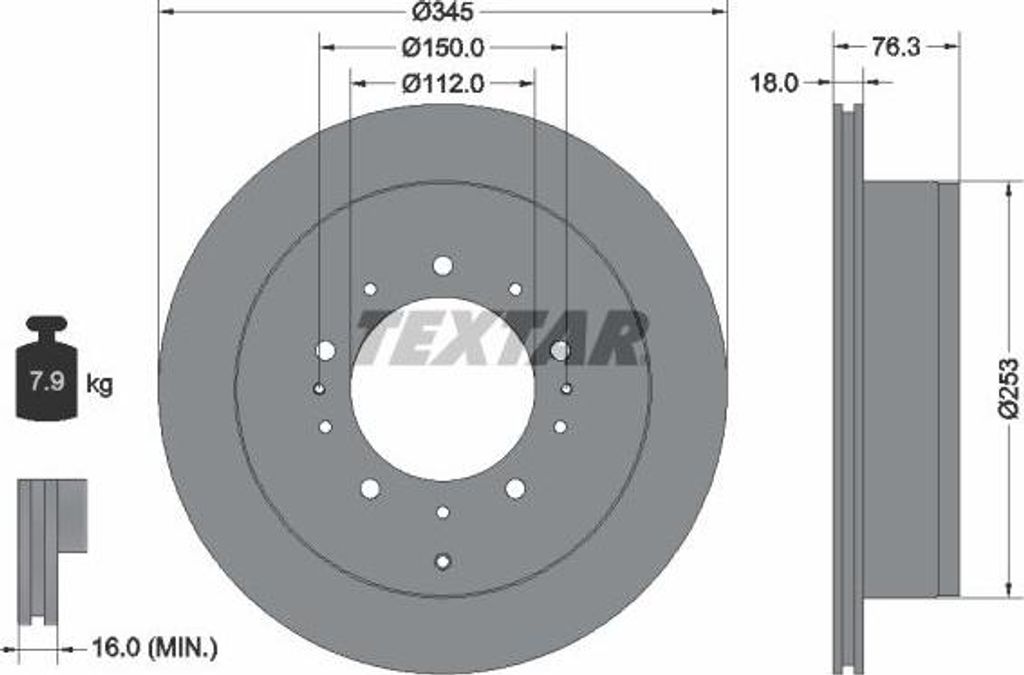 TEXTAR 92198503 Bremsscheibe OE 4243160290 kompatibel mit Tundra, Land Cruiser