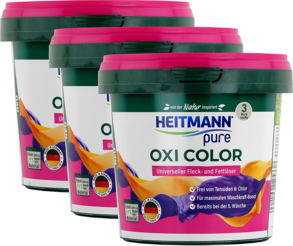 Heitmann pure Oxi Color 500g - Universeller Fleck- und Fettlöser (3er Pack)