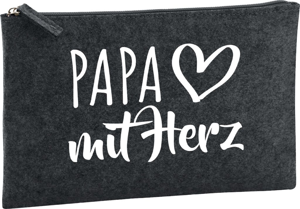 Huuraa Kulturbeutel Papa mit Herz 1 Liter Charcoal Filz Kosmetiktasche Geschenkidee