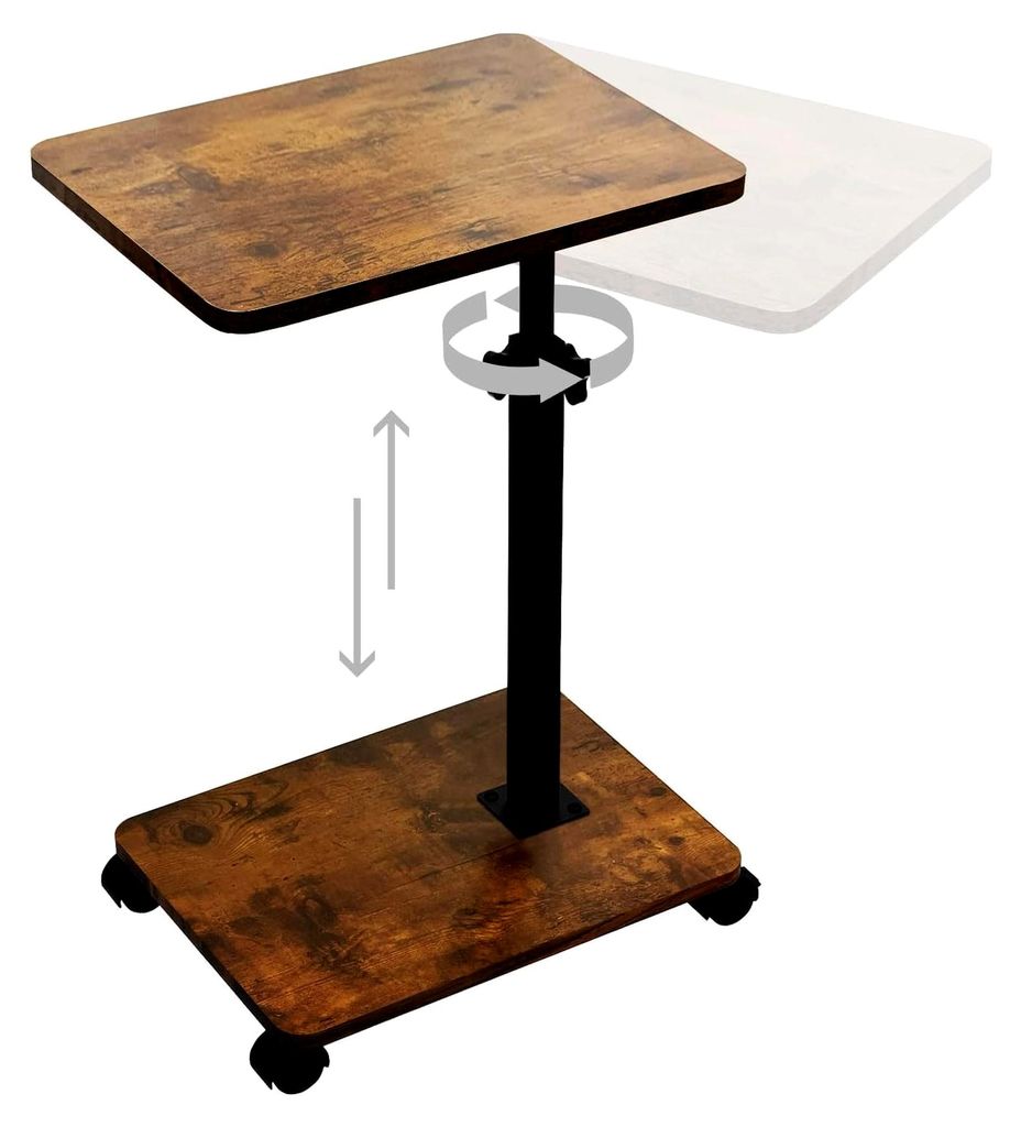 C-förmiger Beistelltisch aus MDF und Metall, höhenverstellbar mit Rollen, kleiner Tisch für Wohnzimmer, Schlafzimmer, Badezimmer