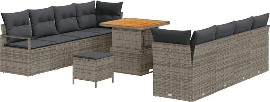 Best Möbel Garten-Sofa-Set mit Kissen - 11 pcs - Grau Poly Rattan - Terrassenmöbel A3362498