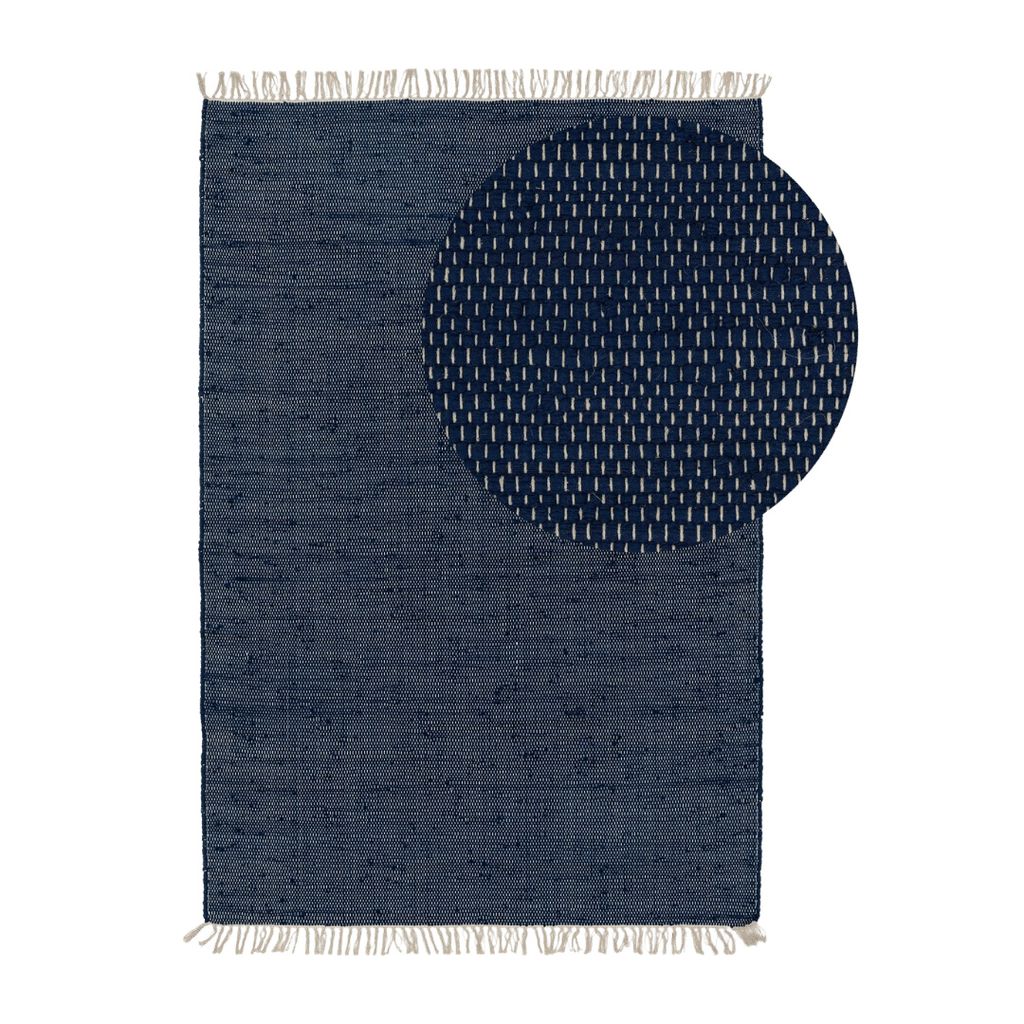 Teppich aus recyceltem Material Tom Dunkelblau 70x120 cm Wohnzimmer Rechteckig Einfarbig Modern Kurzflor benuta Skandinavisch