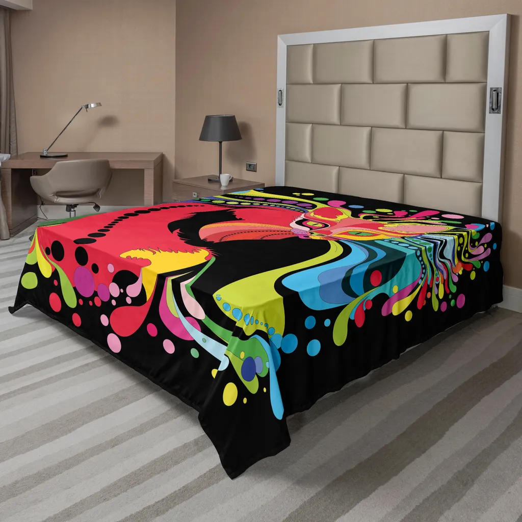 Drap supérieur décoratif moderne avec motif chat coloré 275 x 260 cm
