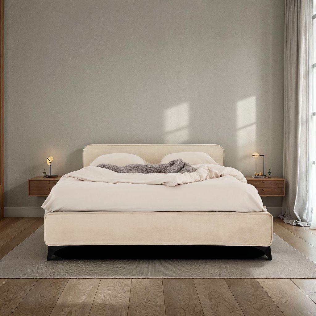 Polsterbett LAVORO Einzelbett 140x200, beige - Bett mit Produktbild 