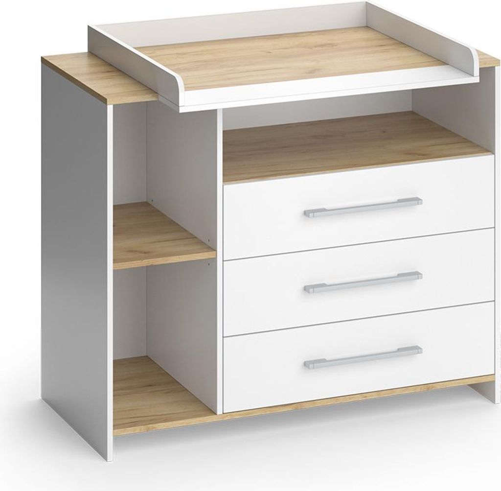 Wickelkommode Vicco Oskar Weiß/Goldkraft Eiche 113 x 93 cm Produktbild 