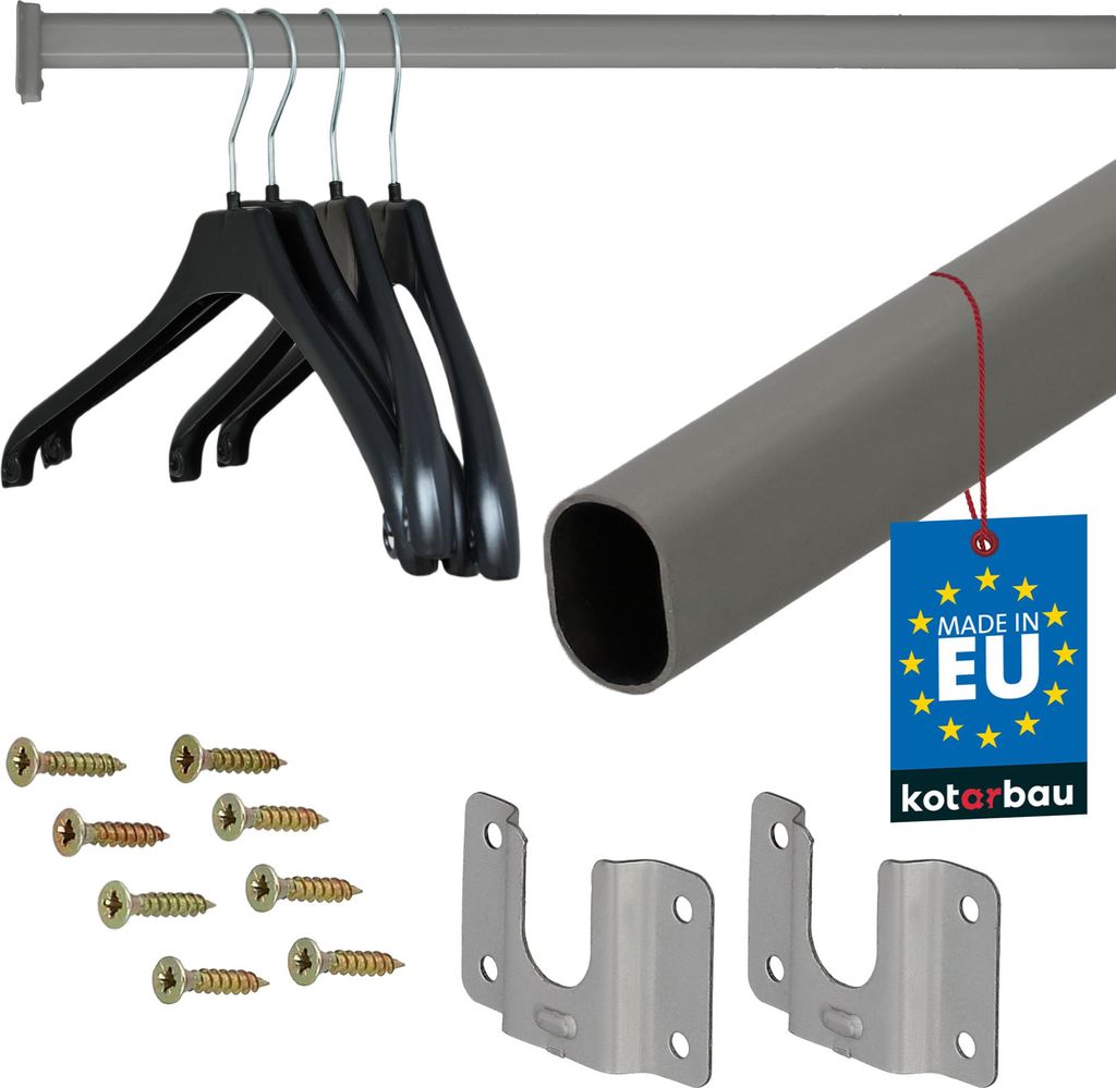 KOTARBAU Kleiderstange 120 cm Garderobe Kleideraufbewahrung & Organisation Garderobe Stange Lackierte Garderobenstange Grau aus Pulverbeschichtet...