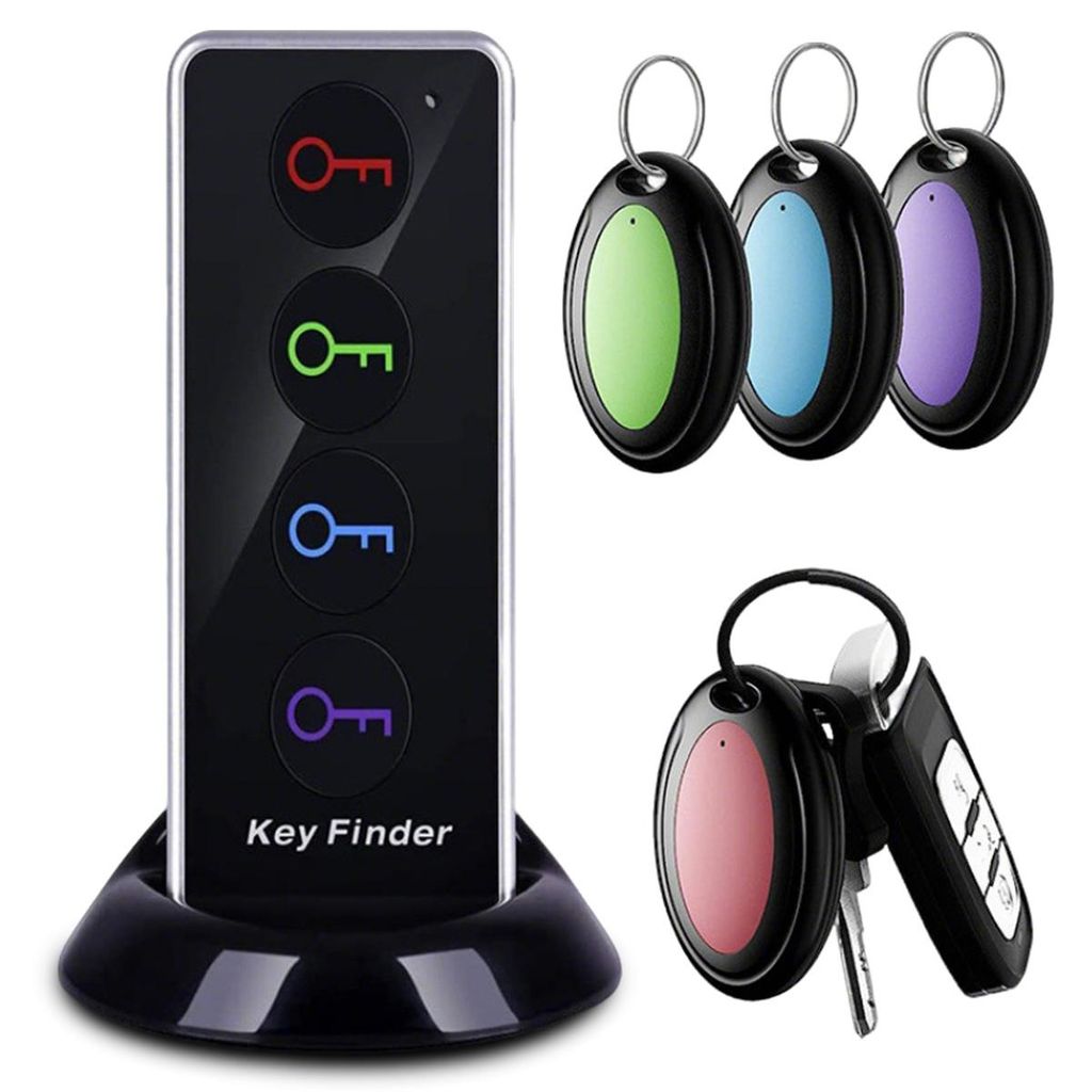 A key finder device with multiple receivers and a set of keys.