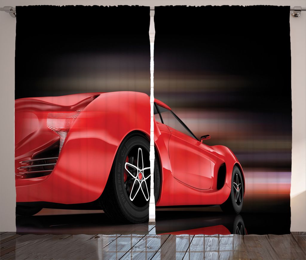 ABAKUHAUS Auto Rustikaler Gardine, Futuristische rote Sportarten, Schlafzimmer Kräuselband Vorhang mit Schlaufen und Haken, 280 x 225 cm, rot schwarz