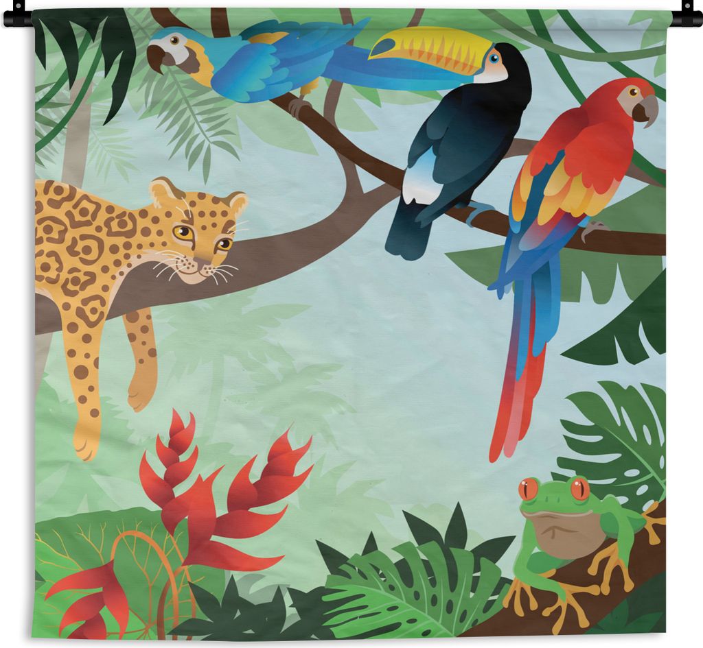 MuchoWow Wandteppich Wandbehang Dschungeltiere - Tukan - Jungen - Mädchen - Leopard 90x90 cm Tapisserie Dekoration Wandtuch - Wandaufhänger