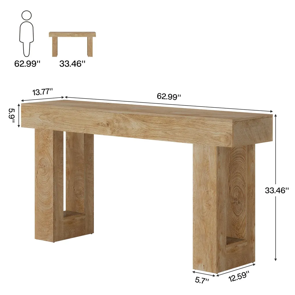 Table de Canapé 160 cm pour Salon, Console Déco Rectangulaire Bois Clair - 2