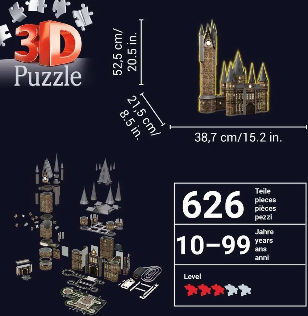 Tour de Poudlard Puzzle 3D 540 pièces : Version nuit avec LED intégrées - 6