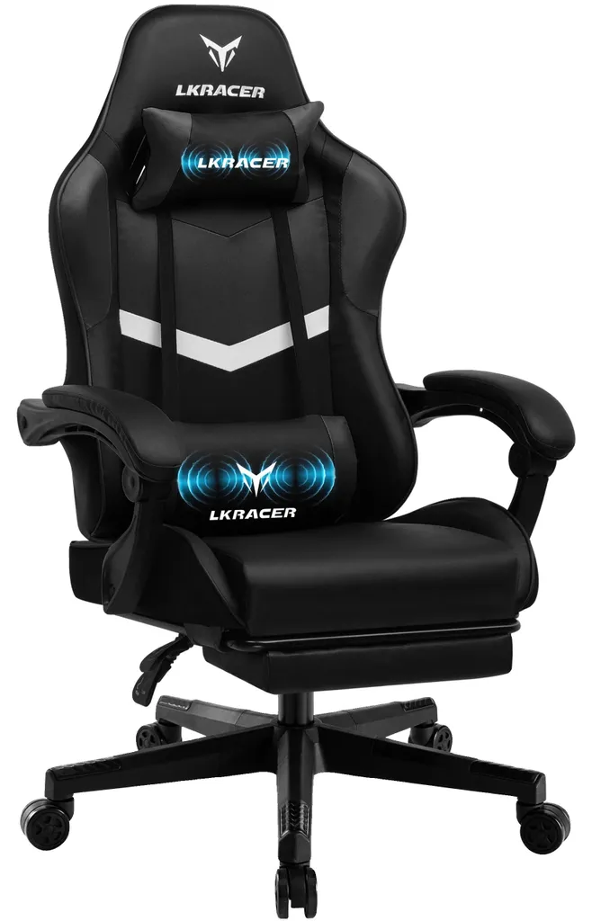 Fauteuil gaming ergonomique noir contre le mal de dos avec accoudoirs