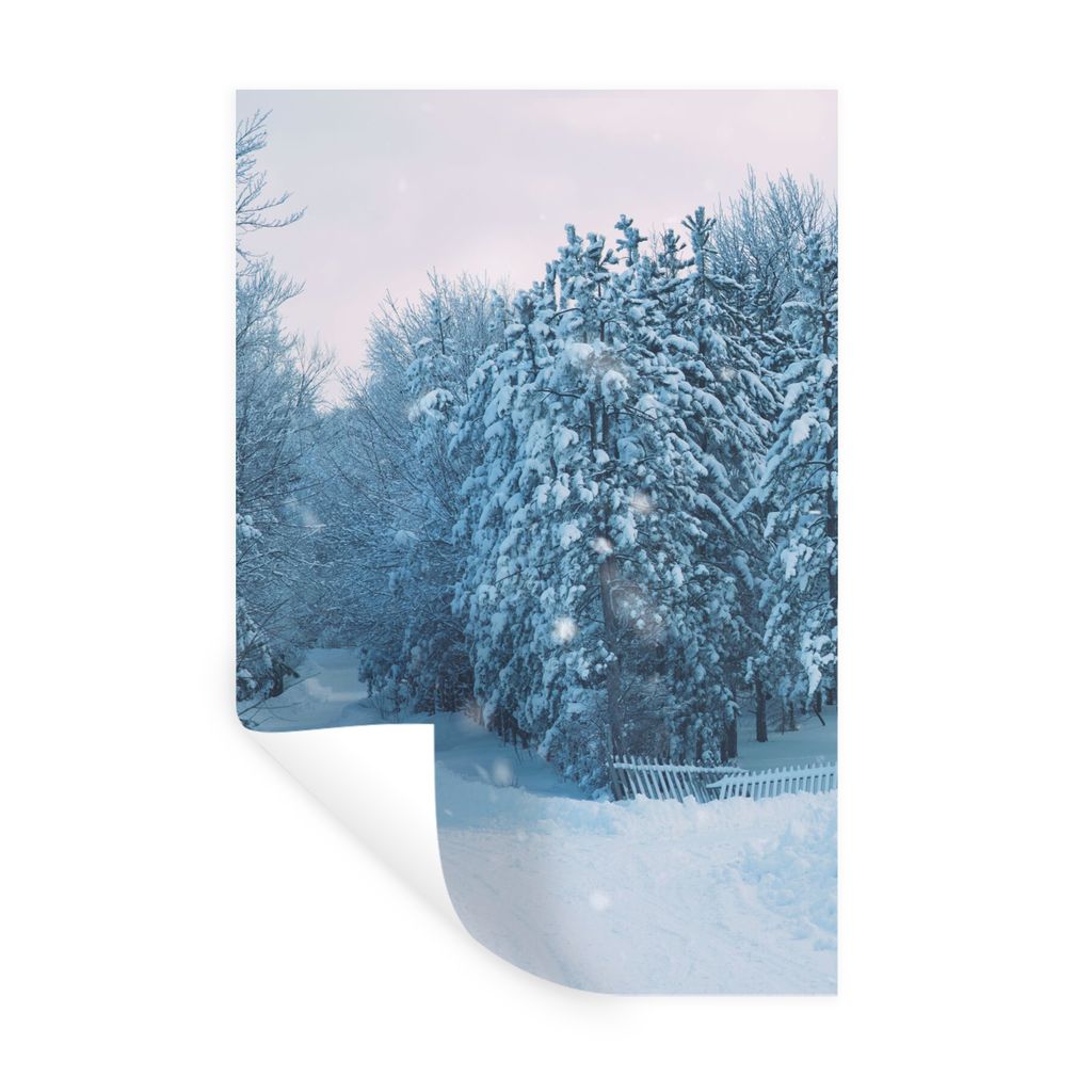 MuchoWow Wandtattoo Wandsticker Wandaufkleber Wald - Schnee - Winter 60x90 cm Selbstklebend und Repositionierbar - Sticker - Dekorfolie