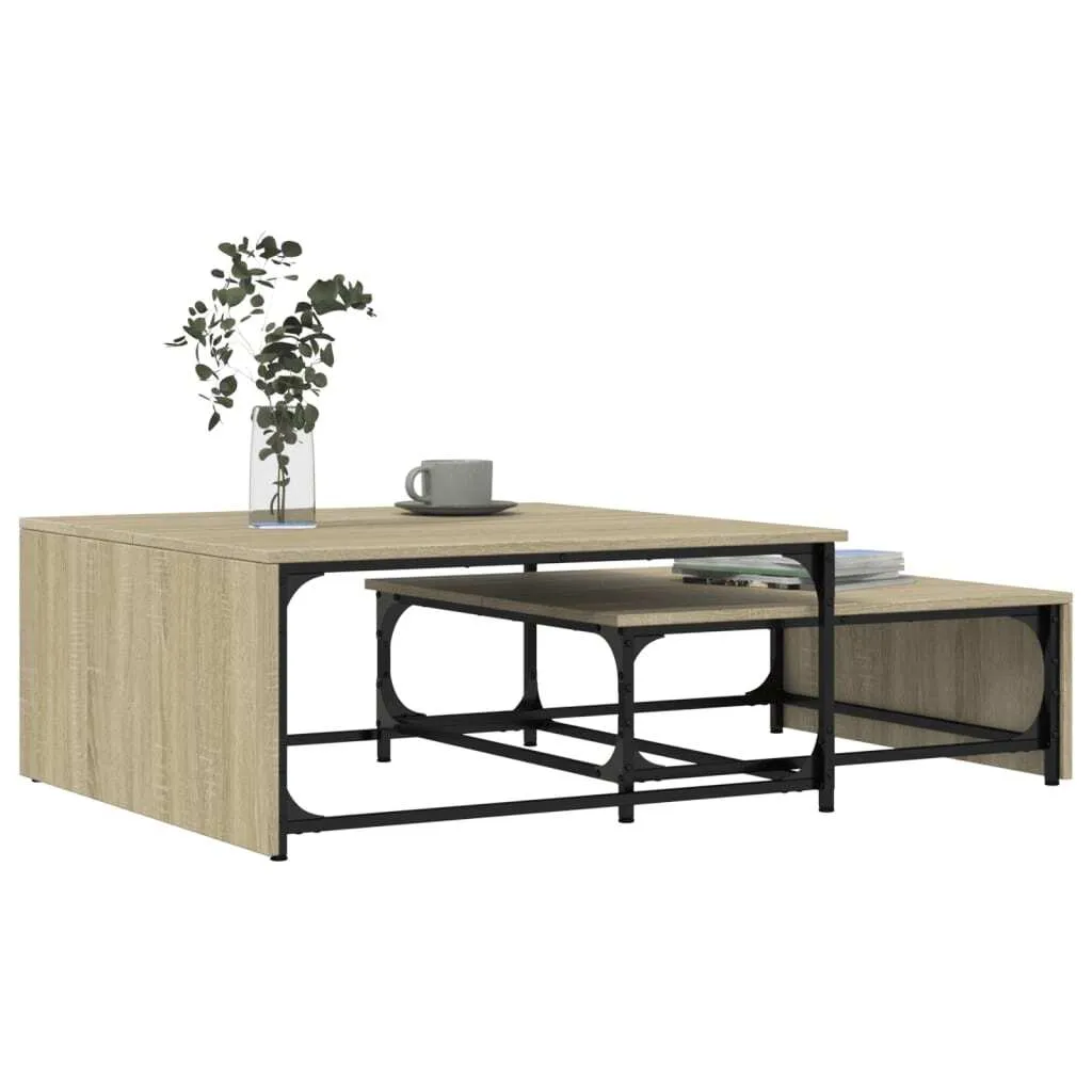 Tavolini Sovrapponibili Maison Exclusive Rovere Sonoma e Metallo Nero - 4