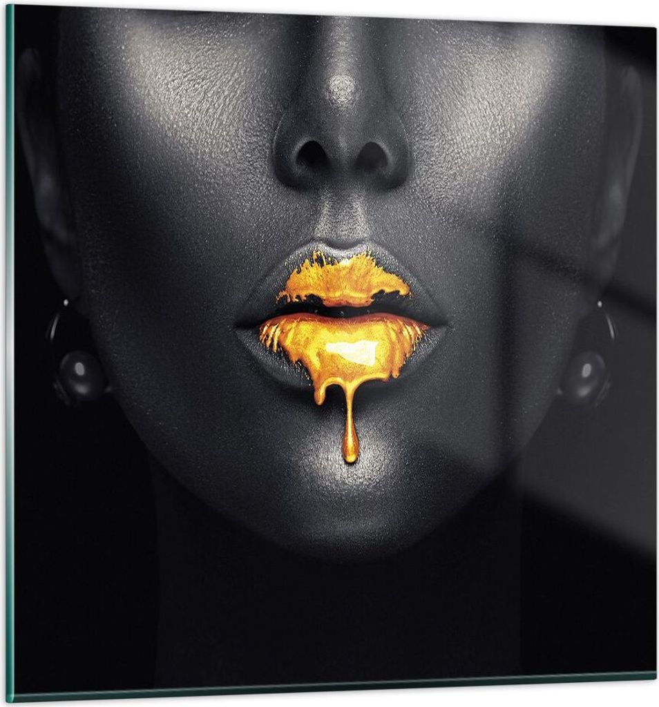 Bilder auf glas - Einteilig - Gold Mund Schwarz - 30x30cm - Glasbilder - Wandbilder - Bilder - zum Aufhängen bereit - Wanddekoration aus Glas - Gl...